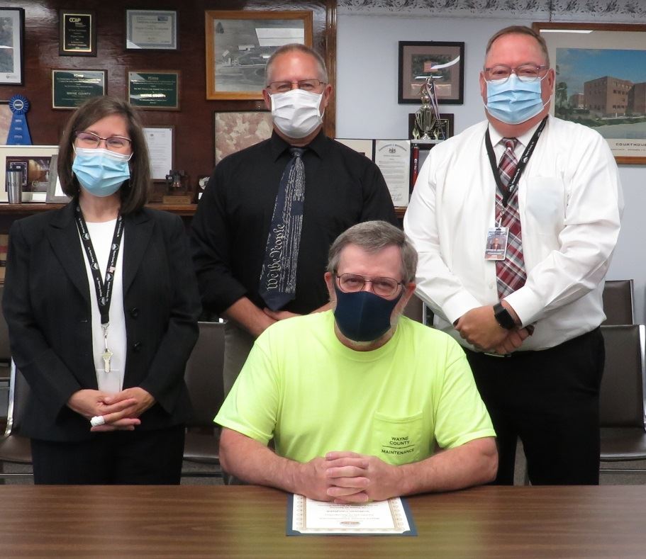 William Canfield  with the Commissioners marking 15 years of service to the people of Wayne County.