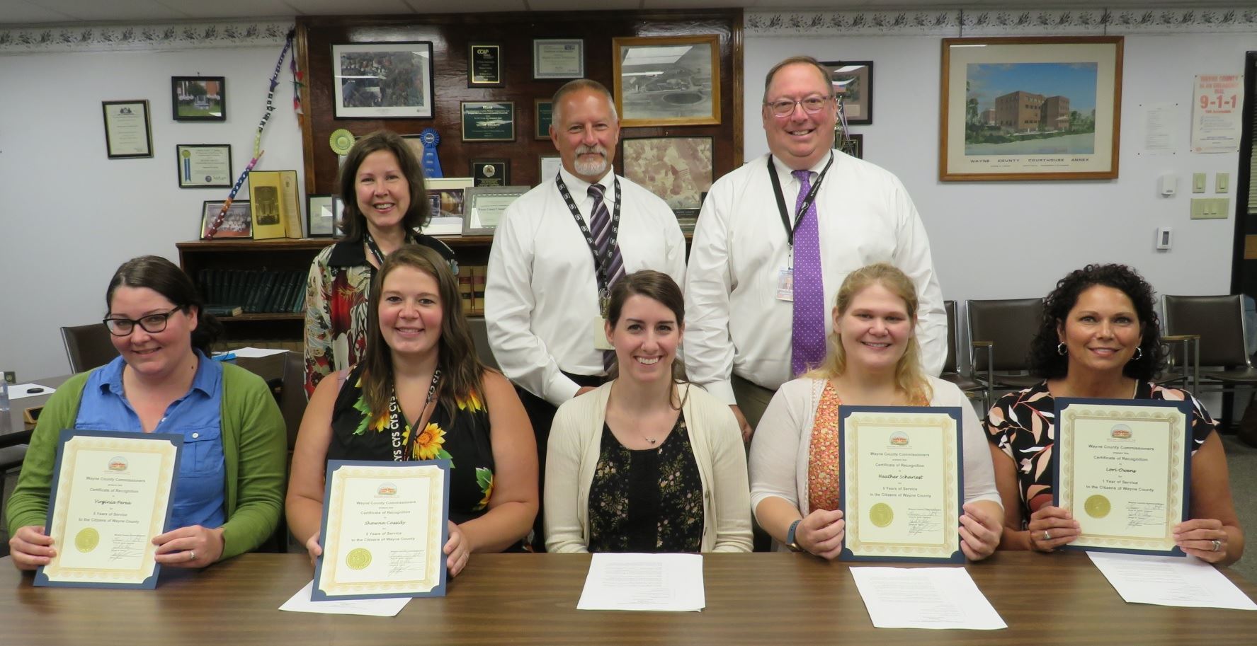 Virginia Perea, Shawna Cassidy, Heather Schariest (5 yrs) and Lori Owens (1 yr) of service.