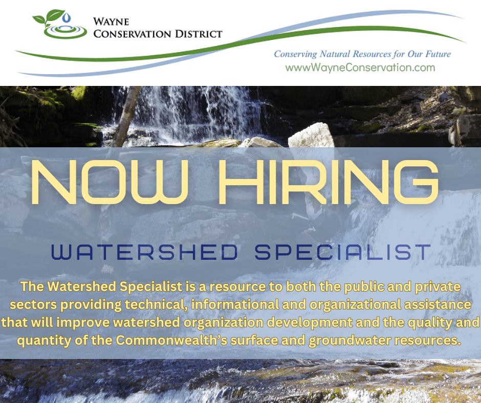 An image of a waterfall to promote he hiring a Watershed Specialist at the Wayne Conservation.